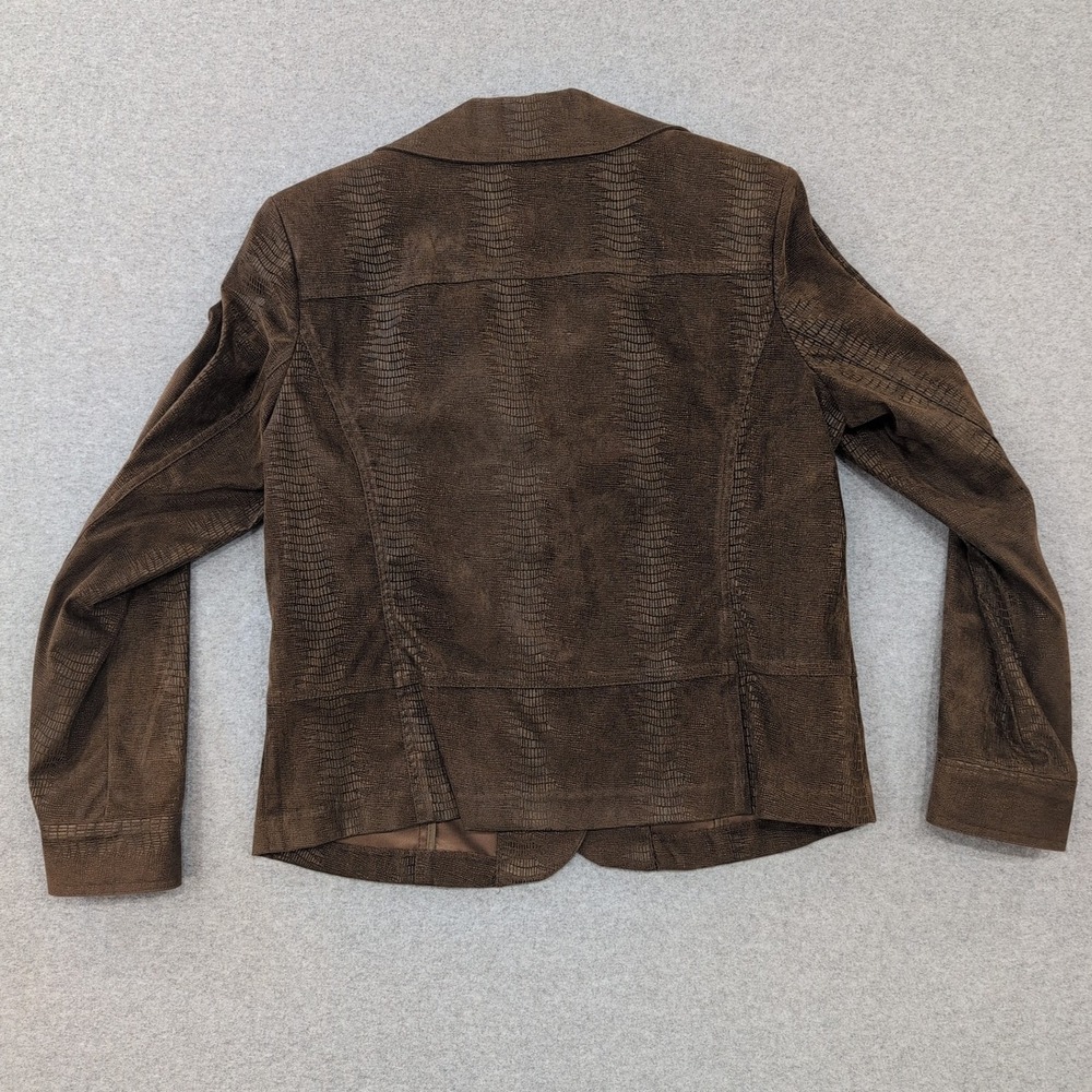 Toni Morgan Brown Faux Suede Snakeskin Print Button Front‎ Blazer Jacket Medium - Picture 2 of 6